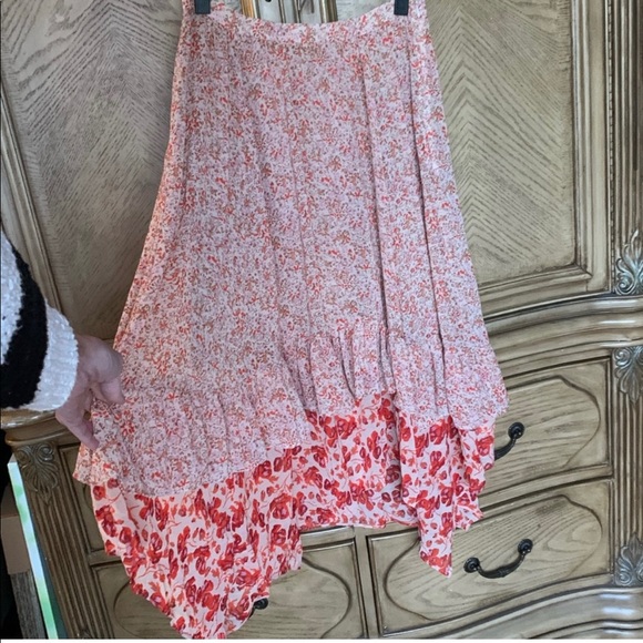 Free People Coral Floral Print Asymmetrical Skirt S 4 / 6 - Picture 1 of 10